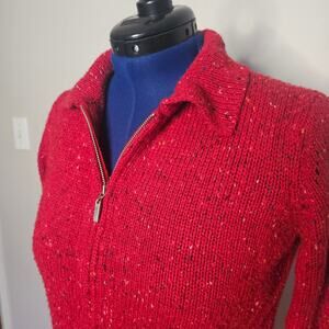 Vtg Liz Claiborne Crazy Horse Collection 90s Red Knit zip up cardigan sweater